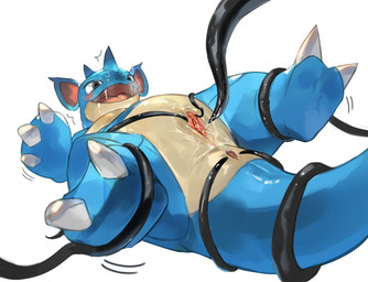 anus claws female genitals nude simple_background solo tail tentacles thick_thighs vulva white_background megaguramu nintendo pokemon generation_1_pokemon mammal nidoqueen pokemon_(species) hi_res
