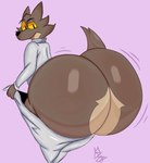 anthro big_butt bottomless bottomwear bottomwear_down brown_body brown_butt butt clothed clothing formal_clothing formal_wear huge_butt hyper hyper_butt male male/male pants pants_down partially_clothed presenting presenting_hindquarters simple_background solo yoshuacomoyoshu dreamworks the_bad_guys mr._wolf_(the_bad_guys) canid canine canis mammal wolf absurd_res hi_res