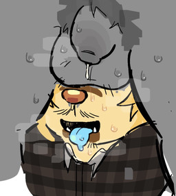 anthro balls balls_on_face between_thighs blue_tongue bodily_fluids body_hair brown_body brown_fur clothing duo facial_hair flaccid foreskin fur genital_fluids genitals goatee gradient_penis grey_body grey_pubes hairy_balls humanoid_genitalia humanoid_penis leaking_precum male male/male multicolored_body multicolored_fur musk mustache open_mouth overweight overweight_male pattern_clothing pattern_shirt pattern_topwear penis plaid plaid_clothing plaid_shirt plaid_topwear precum pubes shirt sweat sweatdrop sweaty_balls sweaty_face sweaty_genitalia sweaty_legs sweaty_penis sweaty_thighs these_aren't_my_glasses tongue tongue_out topwear under_balls unretracted_foreskin yellow_body yellow_fur pawcord nate_(pawcord) american_opossum canid canine canis domestic_dog hybrid mammal marsupial unknown_species virginia_opossum hi_res