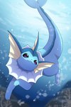 ambiguous_gender blue_body frill_(anatomy) paws pupils quadruped smile solo thick_thighs underwater water rumine nintendo pokemon eeveelution generation_1_pokemon pokemon_(species) vaporeon 2:3 hi_res