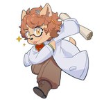 anthro blep boots bow_tie brown_body brown_fur brown_hair clothing coat eyewear footwear fur glasses hair lab_coat male scroll shoes solo tongue tongue_out topwear young hechaxianzhi cyberconnect2 fuga:_melodies_of_steel little_tail_bronx socks_million canid canine caninu canis domestic_dog mammal 1:1 absurd_res hi_res