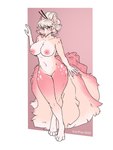 accessory anthro breasts chest_tuft claws cleavage clothed clothing cream_hair crossed_legs female flower fur genitals hair hair_accessory hair_bun hair_sticks hand_on_tail inner_ear_fluff leaning_on_wall looking_at_viewer markings multi_tail navel nipples nude pink_body pink_fur pink_nipples pink_nose plant pokemorph pussy solo spots spotted_markings standing swimwear tail teal_eyes thick_thighs tuft two-piece_swimsuit karipup nintendo pokemon sasha_valiski canid canine fox fox_spirit generation_1_pokemon mammal ninetales pokemon_(species) 3:4 absurd_res hi_res