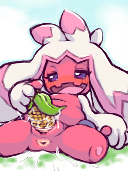 anus arm_support blush bodily_fluids corn dildo dildo_insertion female female_humanoid food genital_fluids genitals half-closed_eyes improvised_dildo improvised_sex_toy looking_down looking_pleasured lying narrowed_eyes on_back open_mouth penetration pink_body plant sex_toy sex_toy_insertion simple_background solo tongue vaginal vaginal_fluids vaginal_fluids_on_dildo vaginal_fluids_on_ground vaginal_penetration vulva diru nintendo pokemon generation_9_pokemon humanoid pokemon_(species) tinkaton 3:4 digital_drawing_(artwork) digital_media_(artwork) hi_res
