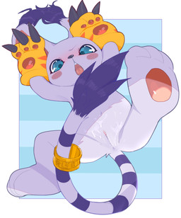 accessory anthro anus biped black_nose blue_eyes blue_markings bodily_fluids claws clothing covering covering_self feet female foot_focus furgonomics genitals gloves handwear jewelry looking_at_viewer markings nude open_mouth pawpads paws ring ring_(marking) ringed_tail rosy_cheeks saliva saliva_on_tongue simple_background soles solo striped_markings striped_tail stripes tail tail_accessory tail_jewelry tail_markings tail_ring tail_tuft teeth toes tongue tuft vulva white_body pyu_ta08 bandai_namco digimon digimon_(species) gatomon 2024 absurd_res hi_res