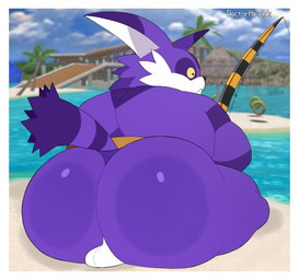 anthro backsack balls beach belt big_butt butt fishing_rod genitals huge_butt male rear_view ring solo doctorhiruluk sega sonic_adventure sonic_the_hedgehog_(series) big_the_cat domestic_cat felid feline felis mammal absurd_res hi_res
