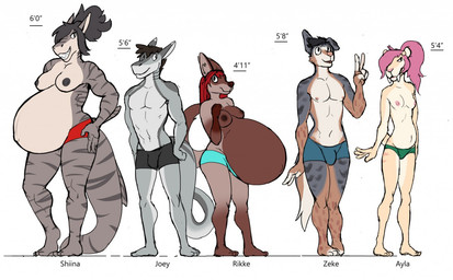 5_fingers anthro areola barefoot belly big_belly black_hair both_pregnant breasts brown_nipples brown_nose clothed clothing comparison feet female fingers fur gesture gills grey_areola grey_body grey_nipples grey_skin grey_stripes group hair hand_gesture hand_on_hip inner_ear_fluff lineup long_hair male markings multiple_pregnancies navel nipples non-mammal_breasts pink_areola pink_hair pink_nipples pink_nose pregnant red_hair simple_background size_difference small_breasts smile spots spotted_body spotted_fur standing striped_body stripes teeth text topless tuft underwear v_sign ritts ayla_(dansharkman) joey_(dansharkman) rikke shiina_(dansharkman) zeke_(dansharkman) aquatic canid canine canis domestic_dog felid fish fox mammal prehistoric_species saber-toothed_tiger shark model_sheet