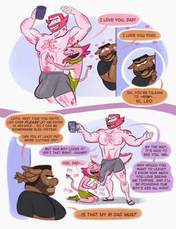 age_difference anthro armpit_hair beard belly body_hair brown_body bulge bulge_lick chest_hair clothing container cuckold cup dialogue facial_hair footwear gay_dads group hair hairy_legs heart_symbol larger_male licking male male/male mature_male mug muscular muscular_anthro muscular_male nipples older_male pecs pink_body pink_hair sandals shoes short_hair simple_background size_difference smaller_male text tongue trio younger_male lotolotl loto_(lotolotl) amphibian aquatic axolotl mole_salamander salamander english_text hi_res father_(lore) father_and_child_(lore) father_and_son_(lore) incest_(lore) parent_(lore) parent_and_child_(lore) parent_and_son_(lore) son_(lore)
