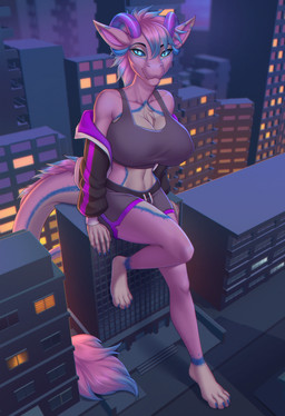 4_toes 5_fingers anthro areola belly big_breasts biped black_bottomwear black_bra black_clothing black_jacket black_shorts black_topwear black_underwear blue_body blue_claws blue_eyes blue_fur blue_hair blue_horn blue_sclera bottomwear bra breasts claws clothed clothed_anthro clothed_female clothed_macro clothing countershade_accent curved_horn dipstick_ears ear_markings feet female female_anthro finger_claws fingers fur hair horn huge_breasts jacket macro macro_anthro macro_female mature_anthro mature_female multicolored_ears navel nipple_outline nipples nipples_through_clothes pink_areola pink_arms pink_body pink_ears pink_fur pink_hair pink_horn pink_inner_ear pink_legs pink_nipples pink_tail_tuft pupils purple_clothing purple_horn purple_jacket purple_topwear shorts shoulder_strap sitting sitting_on_building sleeves slit_pupils solo tail tail_hair tail_mane tail_tuft toe_claws toes topwear tuft underwear white_belly white_body white_breasts white_ear_tips white_feet white_fur white_hands littlemomoko krystal_(darkmaster781) wickerbeast hi_res