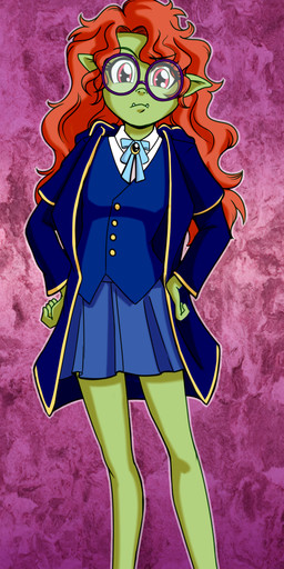 clothed clothing eyebrows eyewear female fingers flat_chested footwear front_view glasses green_body green_skin hair humanoid_pointy_ears long_hair pointy_ears school_uniform shoes solo uniform young anibaruthecat humanoid orc 2022 absurd_res digital_media_(artwork) hi_res