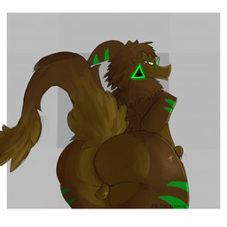 anthro backsack balls big_butt biped butt eyewear femboy genitals glasses male male_anthro nude simple_background small_balls solo toony archenarie kairos sergal 1:1 hi_res