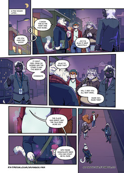 7_panel_comic anthro beverage black_text clothed clothing coffee coffee_cup container cup dialogue ellipsis fur green_eyes group hair looking_at_another magic male mane necktie night onomatopoeia open_mouth outside pattern_clothing pattern_scarf purple_eyes purple_hair purple_mane question_mark scarf shirt slightly_chubby slightly_chubby_anthro slightly_chubby_male sound_effects speech_bubble suit tail talking_to_another text topwear white_body white_fur white_hair mangolynx plein ailurid felid feline lion mammal pantherine red_panda suid suine sus_(pig) tiger wild_boar comic digital_media_(artwork) english_text hi_res url