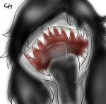 black_hair bodily_fluids breath drooling eyeless fangs female grey_body grey_skin hair mouth_shot open_mouth saliva sharp_teeth simple_background solo teeth tongue theunokcringe 2020