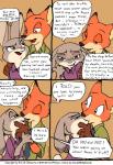 2016 absurd_res annoyed anthro blush buckteeth canid canine clothed clothing color_edit colored comic cupping_chin dialogue diavololo disney duo english_text eric_schwartz eye_contact female fox frown fur grey_body grey_fur hi_res hug judy_hopps kissing lagomorph leporid line_art long_ears looking_at_another male mammal nick_wilde offscreen_character open_mouth rabbit red_body red_fox red_fur romantic romantic_couple shy speech_bubble teeth text third-party_edit true_fox zootopia