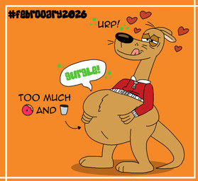 anthro belly belly_grab beverage big_belly bloated brown_body brown_fur burping clothing coffee coffee_cup container cup dessert doughnut food fur gurgle_(sound_effect) hand_on_belly heart_symbol jacket male noisy_belly pastry red_clothing red_jacket red_topwear rumbling_stomach satisfied solo tongue tongue_out topwear supermariofann1 febrooary nickelodeon the_loud_house crikey_(the_loud_house) kangaroo macropod mammal marsupial red_kangaroo 2026