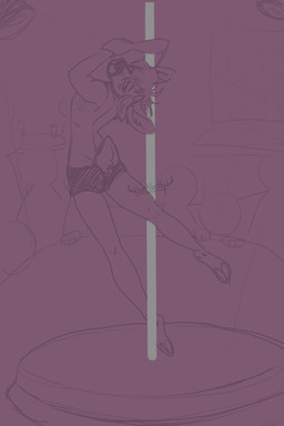 anthro bottomwear clothed clothing dancing group hooves male mouth_closed pole pole_dancing solo_focus stripper_pole topless bucklucky max_(bucklucky) deer mammal hi_res monochrome signature