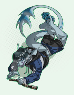 anthro black_hair blue_eyes bottomwear clothed clothing eyeshadow hair hoodie larger_male long_ears long_tail macro makeup male markings pawpads paws shorts size_difference solo tail topwear train vehicle mioui mythology jaro alien dragon mythological_creature mythological_scalie scalie absurd_res hi_res