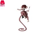 anthro balls biped brown_balls brown_body brown_clothing brown_fur brown_hair brown_tail bulge clothing dagger fur genitals hair long_tail male melee_weapon pink_ears solo tail tongue tongue_out weapon white_body white_ears white_fur succubusbnny haplorhine mammal monkey primate 2021