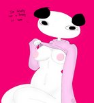 anthro big_breasts blush breasts clothed clothing female fur intersex intersex/intersex looking_at_viewer nipples simple_background solo white_body white_fur youtuber mochagato youtube apandah bear giant_panda mammal hi_res meme