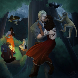 ambiguous_feral ambiguous_gender black_body black_feathers blonde_hair brown_body brown_feathers brown_hair brown_skin campfire carrying_another climbing climbing_tree clothed clothing curly_hair detailed_background dress feathered_wings feathers female female_human feral flying fully_clothed fur grass grey_body grey_feathers group hair hug hugging_another humanoid_hands kiss_on_lips kissing long_hair male male_human midair night on_shoulder orange_body orange_clothing orange_dress orange_fur outside perching plant red_clothing red_dress short_hair shrub sitting tail tail_feathers tree white_body white_skin wings yellow_body yellow_fur chorny_vasiliok the_hunger_games barb_azure_baird clerk_carmine_clade coriolanus_snow lucy_gray_baird maude_ivory_baird tam_amber accipitrid accipitriform avian bald_eagle bird crab-eating_macaque eagle falcon falconid gull haplorhine human lari larid macaque mammal mockingjay monkey old_world_monkey primate rodent sciurid sea_eagle tree_squirrel 1:1 2025 digital_media_(artwork) digital_painting_(artwork) painting_(artwork) shaded