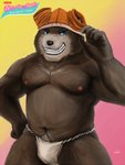 anthro asian_clothing belly black_body black_fur blue_eyes clothing east_asian_clothing fundoshi fur humanoid_hands japanese_clothing kemono male moobs navel nipples slightly_chubby solo underwear underwear_on_head gawein-dragon bear mammal 2010