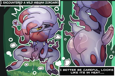 anus blush bodily_fluids butt genital_fluids genitals grass looking_at_viewer male plant presenting presenting_hindquarters rear_view solo text halfpricesouls nintendo pokemon generation_5_pokemon generation_8_pokemon hisuian_form hisuian_zoroark pokemon_(species) regional_form_(pokemon) absurd_res english_text hi_res