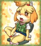 anthro blush bottomless clothed clothing female genitals heart_symbol improvised_dildo improvised_sex_toy masturbation open_mouth pen penetration pink_pussy pussy solo text tongue unprofessional_behavior vaginal vaginal_masturbation vaginal_penetration box_xod animal_crossing nintendo isabelle_(animal_crossing) canid canine canis domestic_dog mammal shih_tzu toy_dog 2015 japanese_text