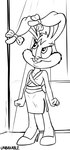 absurd_res anthro babs_bunny bow_(feature) bow_accessory breasts buckteeth clothing dress ear_bow eyelashes female footwear hi_res high_heels lagomorph leporid line_art mammal monochrome rabbit shoes solo standing teeth tiny_toon_adventures unbakable warner_brothers