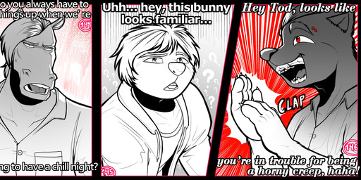 angry anthro argument clapping clothed clothing comic_panel cross-popping_vein dialogue embarrassed eyebrow_piercing facial_piercing fang_out group jacket male mocking motion_lines piercing red_background red_eyes sharp_teeth shirt simple_background teeth text topwear softbunnyhouse equid equine horse humanoid hyena hyenid_(species) mammal pilosan sloth xenarthran absurd_res black_and_white comic digital_drawing_(artwork) digital_media_(artwork) english_text hi_res monochrome multiple_scenes