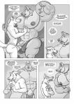 abs anthro balls barely_contained barely_contained_balls barely_contained_penis big_balls big_muscles big_penis bone bulge canid canine canis clothing collar comic dialogue domestic_dog duo english_text flexing furious_(artist) genitals german_shepherd greyscale groover half-erect herding_dog hi_res huge_muscles hyper hyper_muscles male male/male mammal meatier_shower monochrome muscular muscular_male nipples pastoral_dog penis penis_base tanz text underwear vein