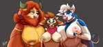 anthro bodily_fluids breasts female group lactating mascot nipples smile smiling_at_viewer trio azulejo friendship_is_magic hasbro lactaid my_little_pony them's_fightin'_herds arizona_cow_(tfh) lactaid_cow yona_yak_(mlp) bovid bovine cattle mammal yak hi_res