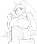 anthro big_breasts blush breast_crush breast_squish breasts building building_destruction city crush destruction female fur hair huge_breasts larger_female macro open_mouth simple_background size_difference squish gaiya05 canid mammal 5:6 digital_media_(artwork) hi_res monochrome