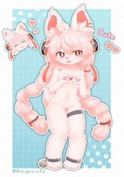 3_toes 4_fingers ^_^ accessory ahoge ankle_bell anklet anthro barefoot bell bell_accessory biped black_nose blush blush_lines breasts chest_tuft circle_eyebrows claws clothing ear_piercing eyebrow_through_hair eyebrows eyelashes eyes_closed feet female female_anthro finger_claws fingers front_view fur genitals geometric_background gesture hair hair_accessory hair_ribbon hand_gesture heart_gesture heart_symbol hearts_around_head hindpaw inner_ear_fluff innie_vulva jewelry kemono legband loli long_hair looking_at_viewer monotone_body monotone_fur monotone_hair monotone_tail navel nude nude_anthro nude_female open_mouth open_smile pattern_background pawpads paws piercing pigtails pink_body pink_ears pink_fur pink_hair pink_inner_ear pink_inner_ear_fluff pink_pawpads pink_ribbon pink_tail pose pupils red_eyes ribbons scut_tail short_tail simple_background small_breasts smile solo standing tail text thighband toes translucent translucent_hair tuft vulva white_pupils young young_anthro young_female shiokisylvia mihoyo zenless_zone_zero zhao_(zenless_zone_zero) lagomorph leporid mammal rabbit thiren 2025 absurd_res artist_name colored dated digital_media_(artwork) english_text full-length_portrait hi_res portrait shaded adult_(lore)