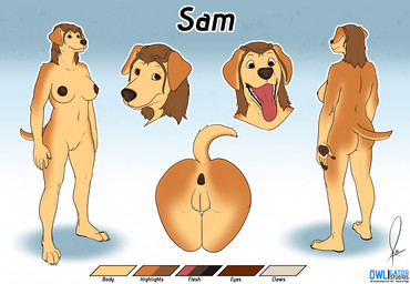 anthro anus areola breasts dark_areola female navel nude paws solo tail tongue tongue_out uvula owligatorstudios sam_(owligatorstudios) canid canine canis domestic_dog mammal model_sheet