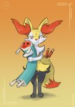 ambiguous_gender anthro biped black_body front_view fur inner_ear_fluff orange_background orange_body orange_eyes orange_fur simple_background smile solo tuft white_body white_fur yellow_body yellow_fur sealer4258 nintendo pokemon taiko_no_tatsujin don_wada braixen generation_6_pokemon pokemon_(species) absurd_res hi_res