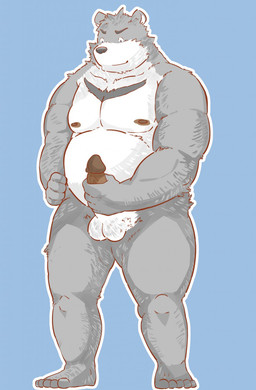 anthro balls blue_background erection fur genitals grey_body grey_fur humanoid_genitalia humanoid_hands humanoid_penis kemono male masturbation moobs nipples overweight overweight_anthro overweight_male penis simple_background solo white_body white_fur andikapatok bear mammal 2015 hi_res