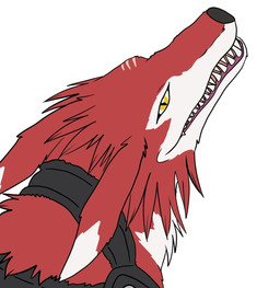 anthro feral male red_eyes scar sharp_teeth smile smirk solo teeth yellow_eyes wsdigi bandai_namco digimon canid canine canis digimon_(species) fangmon mammal wolf headshot_portrait hi_res portrait