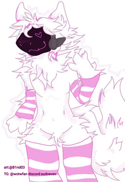 anthro claws clothing fluffy fluffy_tail fur heart_eyes heart_symbol legwear machine male solo standing tail thigh_highs visor b1nd03 fuzzberry protogen tagme