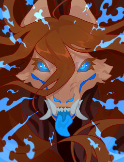anthro blue_eyes brown_body brown_fur brown_hair fangs female front_view fur glistening glistening_eyes hair open_mouth pupils solo teeth tongue tongue_out unsigned white_pupils corzh77 mythology dragon furred_dragon furred_scalie mythological_creature mythological_scalie scalie absurd_res headshot_portrait hi_res portrait