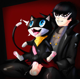 anal anal_penetration animal_genitalia anthro black_body black_fur bodily_fluids cum cum_in_ass cum_inside duo feline_genitalia fur genital_fluids genitals male male/male male_on_anthro on_lap penetration sex shortstack shortstack_male jasontheblend atlus megami_tensei persona_(series) persona_5 sega morgana_(persona) ren_amamiya felid feline human mammal absurd_res hi_res