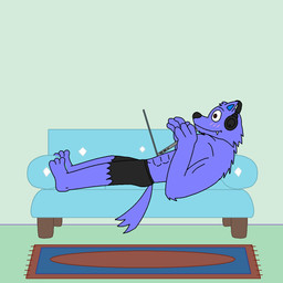 anthro computer electronics furniture laptop living_room male muscular rug sofa solo supermariofann1 mythology supermariofanboy canid canine canis mammal mythological_canine mythological_creature werecanid werecanine werecreature werewolf wolf 1:1 2024 hi_res