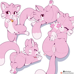 anus bell bell_collar butt collar female female_feral feral fur genitals legs_back multiple_poses patreon_logo personal_grooming pink_body pink_eyes pink_fur plushie pose rear_view seam_(sewing) simple_background smile solo stretching tail text vulva cloudeon patreon cotton_cat_(cloudeon) animate_inanimate domestic_cat felid feline felis living_plushie mammal 2026 absurd_res digital_media_(artwork) hi_res url