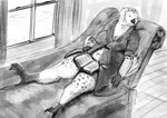 anthro avian_feet bathrobe beak book breasts chair chaise_lounge claws cleavage clothed clothing eyes_closed female furniture mostly_nude open_book reclining relaxing robe robe_only sleeping slightly_chubby solo window doctordj avian bird horned_owl owl snowy_owl true_owl greyscale hi_res monochrome