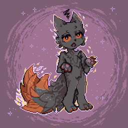 3_fingers 3_toes ambiguous_gender anthro black_body black_fur black_nose cheek_tuft chest_tuft claws crotch_tuft facial_tuft feet fingers fur open_mouth orange_body orange_eyes orange_fur pawpads paws simple_background solo toes tongue tuft brila casualties:_unknown gunsaw canid canine expie_(gunsawian) fox gunsawian hybrid mammal murid murine rat rodent 1:1 digital_media_(artwork) pixel_(artwork)