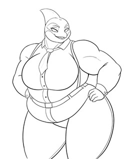 accessory anthro bare_shoulders bedroom_eyes belt belt_buckle big_breasts biped bottomwear breasts buckle button_(fastener) clothed clothed_anthro clothed_female clothing curved_eyebrows empty_eyes eye_markings eyebrows eyelashes female fin fully_clothed fully_clothed_anthro fully_clothed_female grin grinning_at_viewer head_turned looking_at_viewer markings monotone_background musclegut muscular muscular_anthro muscular_female narrowed_eyes necktie overweight overweight_anthro overweight_female pants pose seductive sharp_teeth simple_background smile smiling_at_viewer snout solo standing teeth thick_neck thick_thighs three-quarter_view topwear vest white_background 4chan_anon unknown_artist dc_comics orca_(dc) aquatic cetacean dolphin mammal oceanic_dolphin orca toothed_whale 2025 black_and_white digital_drawing_(artwork) digital_media_(artwork) hi_res monochrome portrait three-quarter_portrait