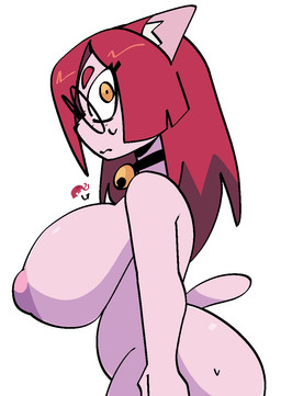 anthro areola bell bell_collar big_breasts bodily_fluids breasts collar eyebrows eyewear female female_anthro fur glasses hair inner_ear_fluff jingle_bell jingle_bell_collar nipples pink_areola pink_body pink_fur pink_nipples pink_tail pose puffy_areola puffy_nipples red_eyebrows red_hair round_glasses side_view simple_background solo sweat tail tuft wearing_glasses white_background white_inner_ear_fluff white_sclera xarop77 shrimp_(xarop77) domestic_cat felid feline felis mammal 2025 digital_drawing_(artwork) digital_media_(artwork) english_description half-length_portrait hi_res pinup portrait three-quarter_portrait