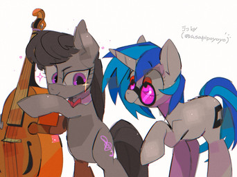 bowed_string_instrument cello cutie_mark duo eyelashes eyewear female feral grey_body holding_object horn musical_instrument simple_background string_instrument sunglasses white_background white_body poneko-chan friendship_is_magic hasbro my_little_pony mythology octavia_(mlp) vinyl_scratch_(mlp) earth_pony equid equine horse mammal mythological_creature mythological_equine pony unicorn 2020 digital_media_(artwork) hi_res