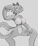 biceps big_breasts breasts female genitals horn muscular muscular_female pussy simple_background solo wide_hips wild_thunder06 lizard reptile scalie greyscale hi_res monochrome