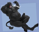 abdominal_bulge anthro belly big_belly black_body black_fur bodily_fluids burping dripping erection fully_inside fur genital_fluids genitals male muscular muscular_male open_mouth penis precum precum_drip tongue uvula vore zyyphelze equid equine horse mammal