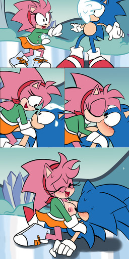 blue_body blue_fur blush bodily_fluids breasts duo eyes_closed female fur kissing male male/female nipples pink_body pink_fur pink_nipples sex snow sweat demichan classic_sonic_(universe) sega sonic_the_hedgehog_(series) amy_rose classic_amy_rose classic_sonic sonic_the_hedgehog eulipotyphlan hedgehog humanoid mammal absurd_res comic hi_res
