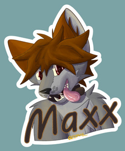 anthro brown_hair collar collar_only fur grey_body grey_fur hair looking_at_viewer male nude pawpads pink_pawpads pink_tongue red_eyes solo tongue tongue_out 2001maxx conditional_dnp maxx_(2001maxx) canid canine canis domestic_dog husky mammal nordic_sled_dog spitz absurd_res hi_res icon